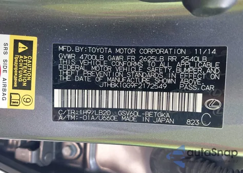 2015 Lexus Es 350 z USA, uszkodzony, nr VIN JTHBK1GG9F2172549